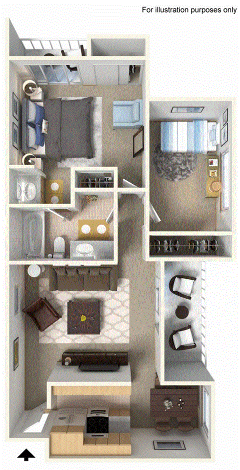 Floor plan for 2 beds, 1 bath, 825 sqft